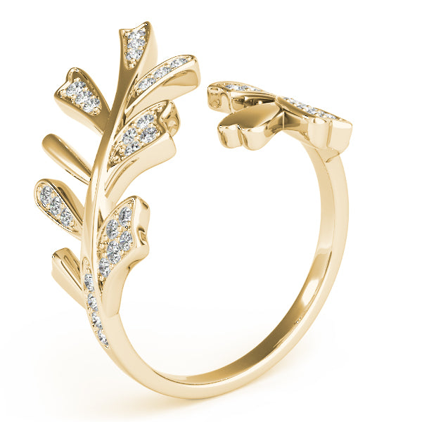 14k white gold leaf-shaped diamond ring, symbolizing nature and growth.