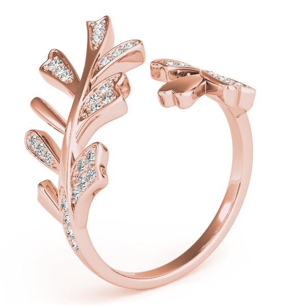 14k white gold leaf-shaped diamond ring, symbolizing nature and growth.