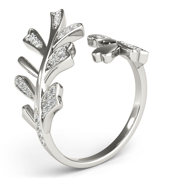 14k white gold leaf-shaped diamond ring, symbolizing nature and growth.
