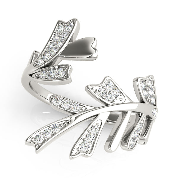 14k white gold leaf-shaped diamond ring, symbolizing nature and growth.