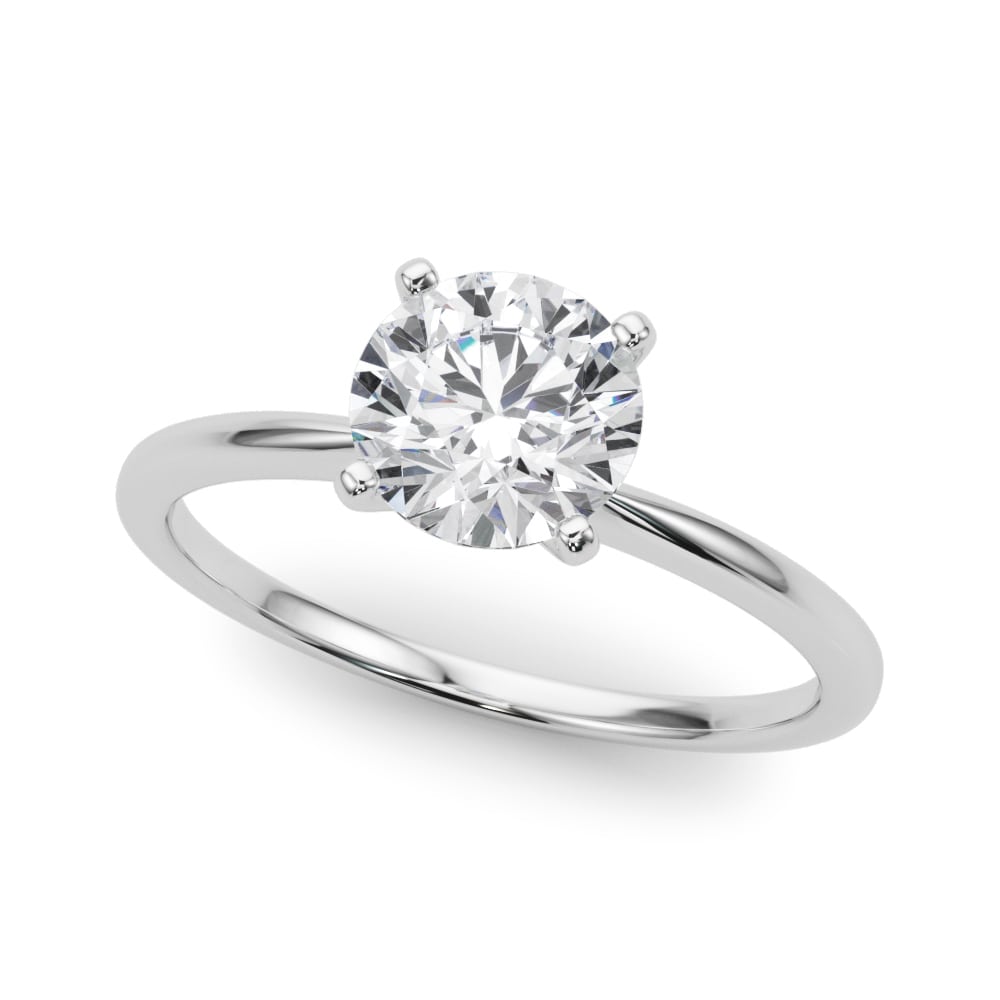 Timeless Solitaire Ring in 14k white gold with a round lab-grown diamond in a four-prong setting.