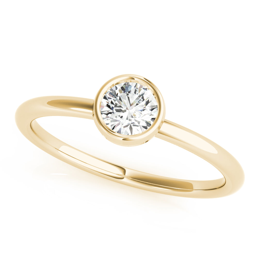 14k Gold Round Solitude Ring with Lab-Grown Diamond in Bezel Setting.
