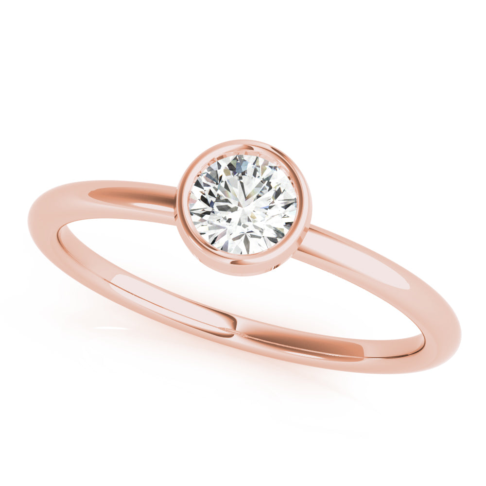 14k Gold Round Solitude Ring with Lab-Grown Diamond in Bezel Setting.
