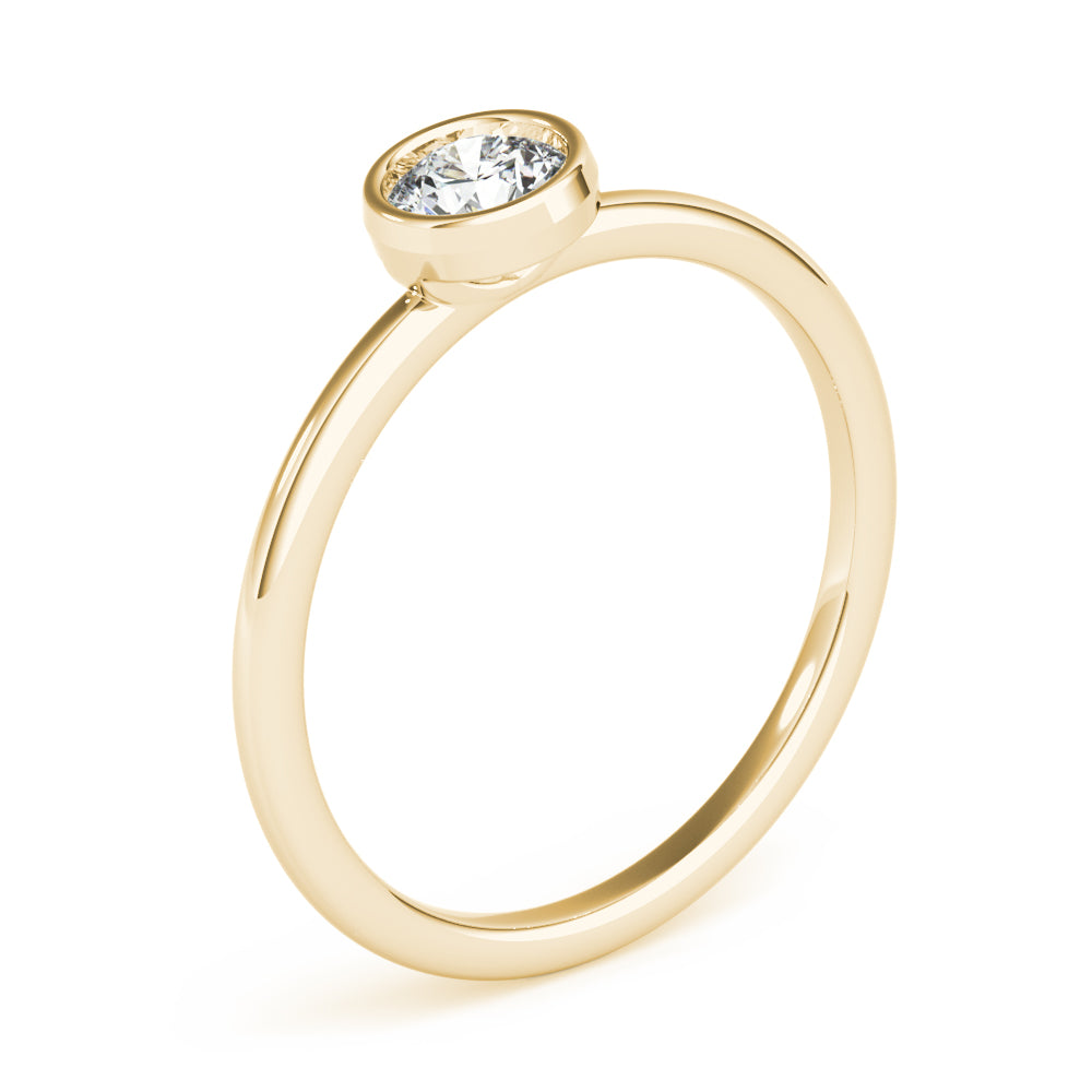 14k Gold Round Solitude Ring with Lab-Grown Diamond in Bezel Setting.