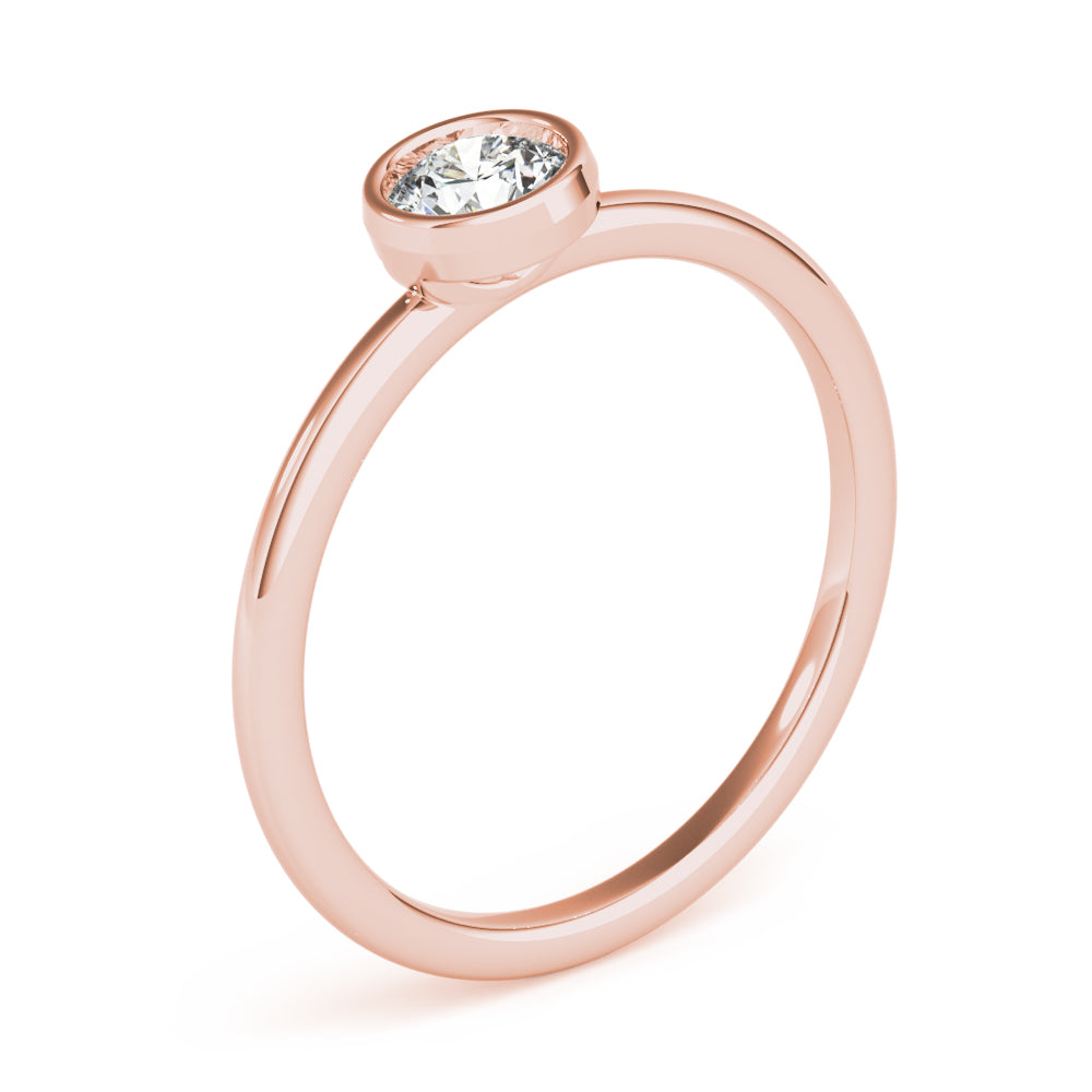 14k Gold Round Solitude Ring with Lab-Grown Diamond in Bezel Setting.