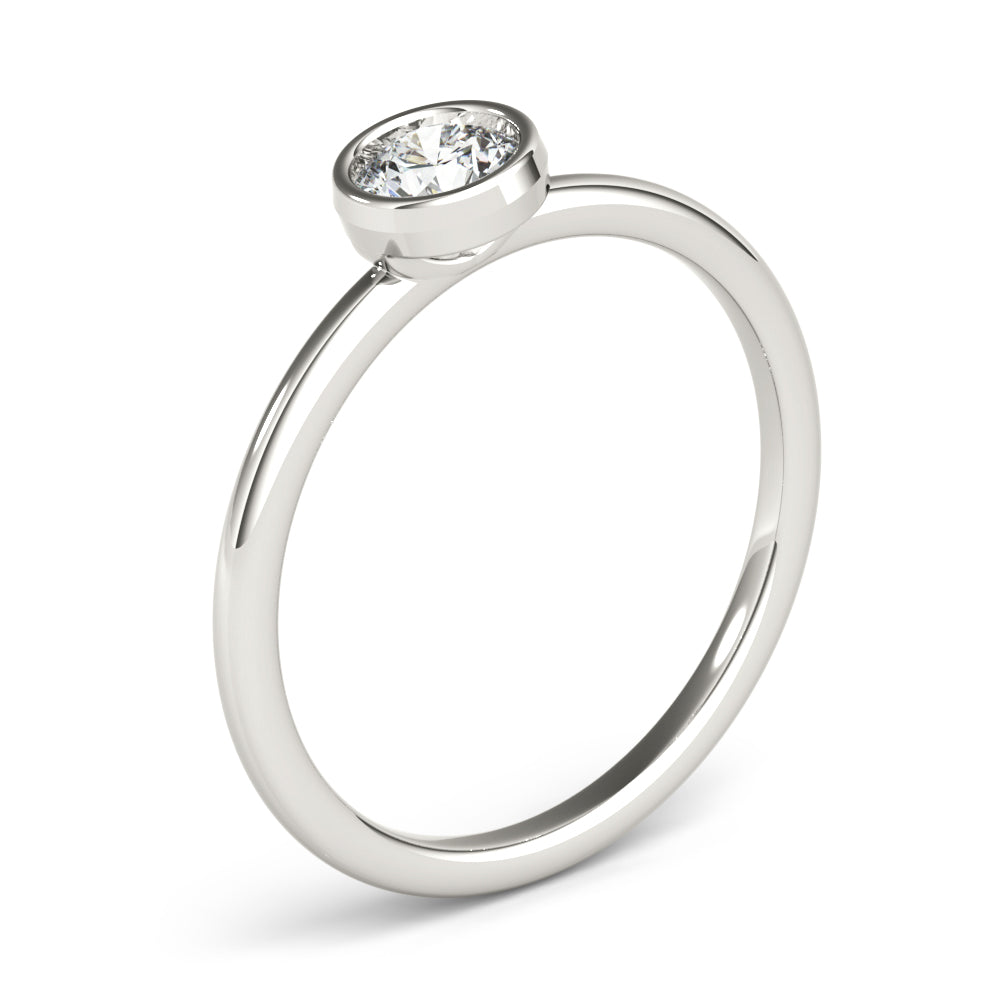 14k Gold Round Solitude Ring with Lab-Grown Diamond in Bezel Setting.