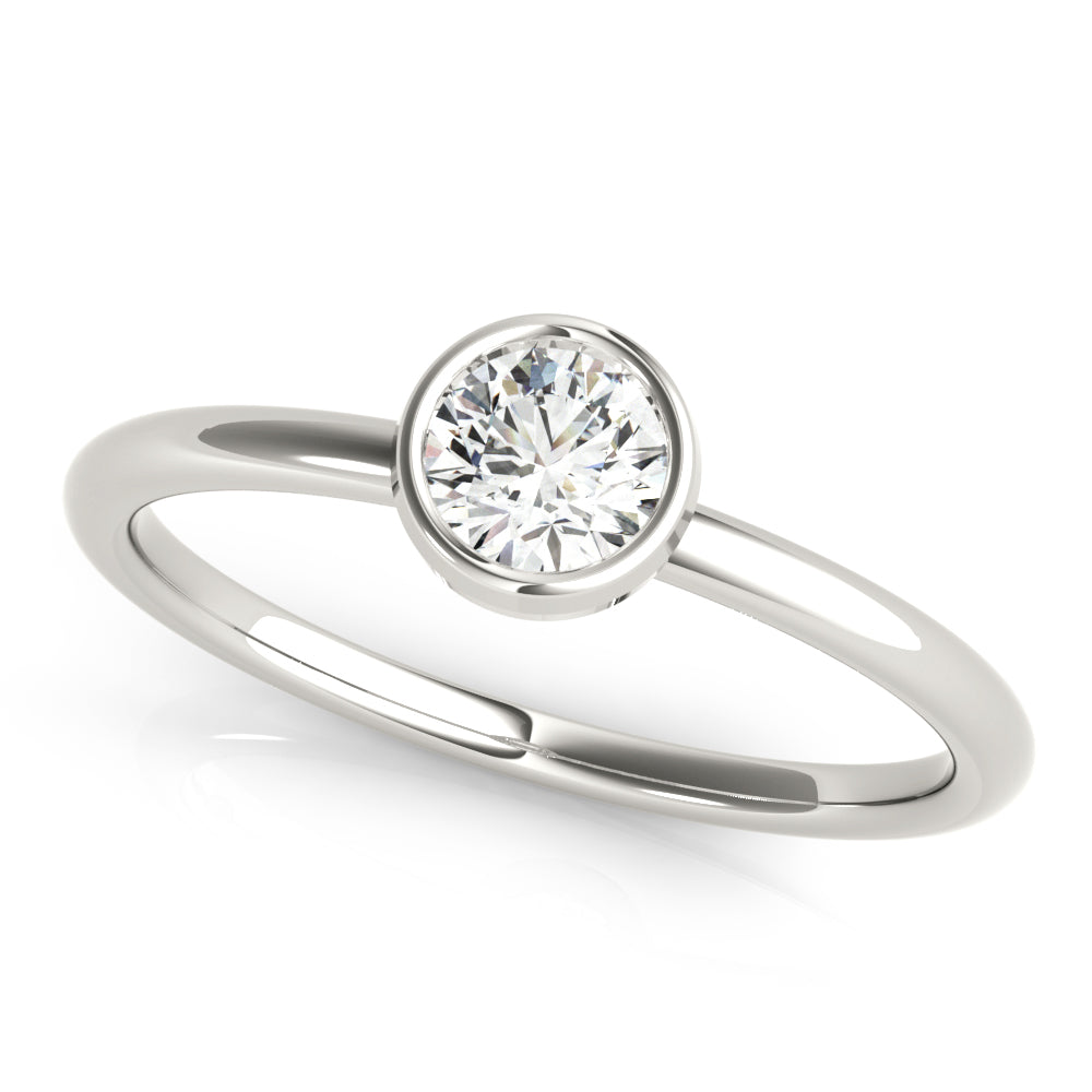 14k Gold Round Solitude Ring with Lab-Grown Diamond in Bezel Setting.