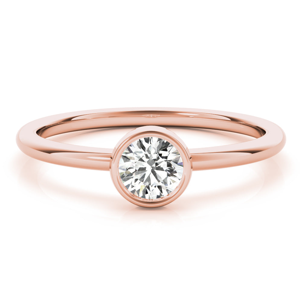 14k Gold Round Solitude Ring with Lab-Grown Diamond in Bezel Setting.