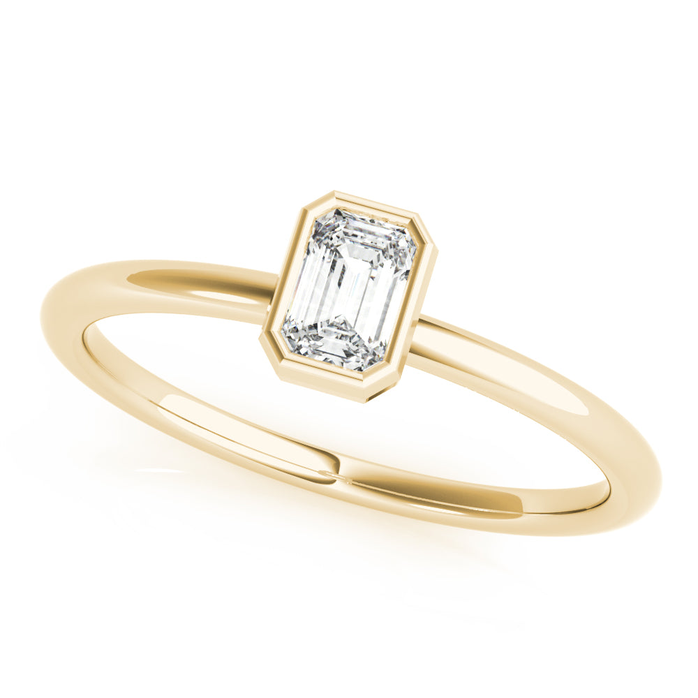 14k Gold Emerald-Cut Lab-Grown Diamond Ring in Bezel Setting.