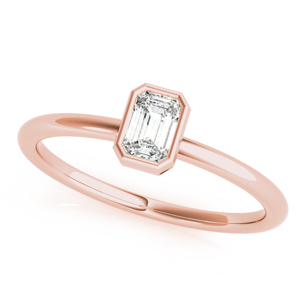 14k Gold Emerald-Cut Lab-Grown Diamond Ring in Bezel Setting.