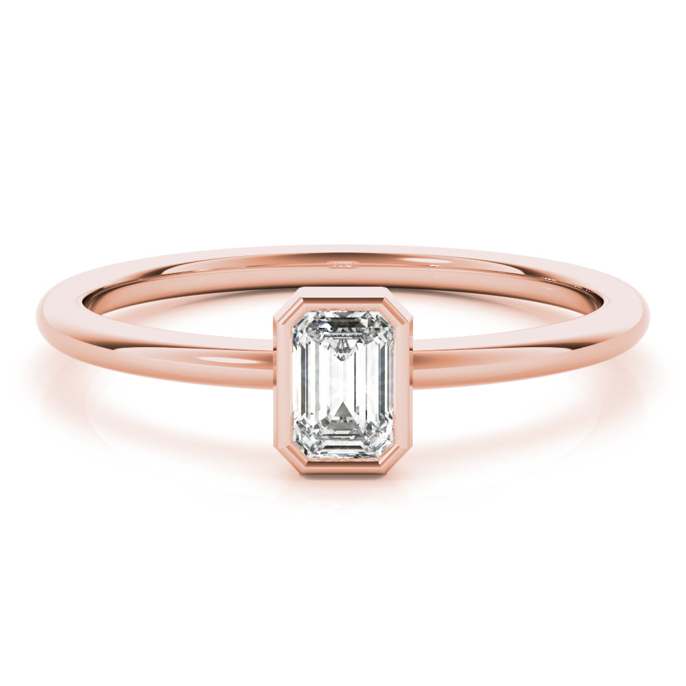 14k Gold Emerald-Cut Lab-Grown Diamond Ring in Bezel Setting.