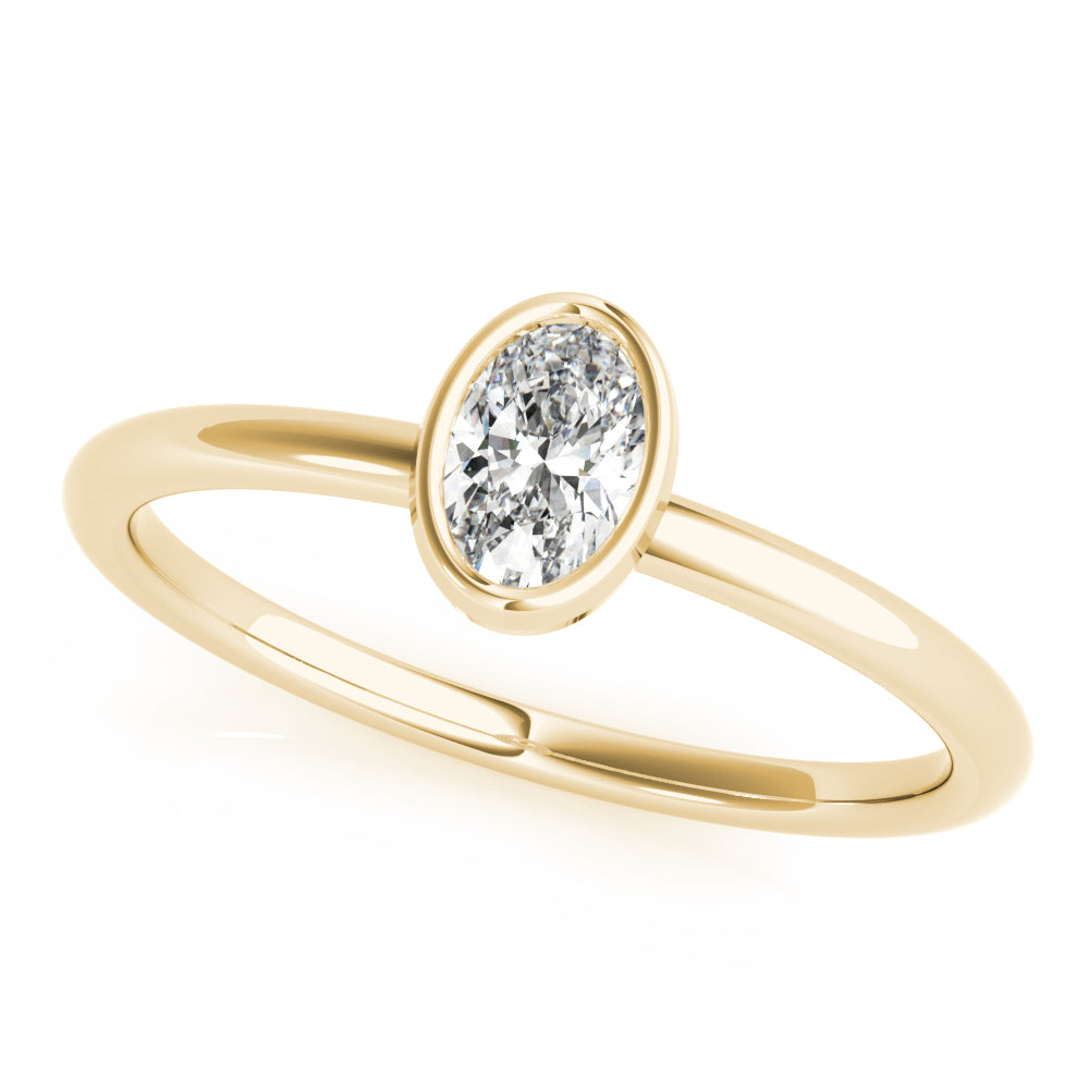 14k gold oval-cut diamond ring with a bezel setting, symbolizing unity and protection.