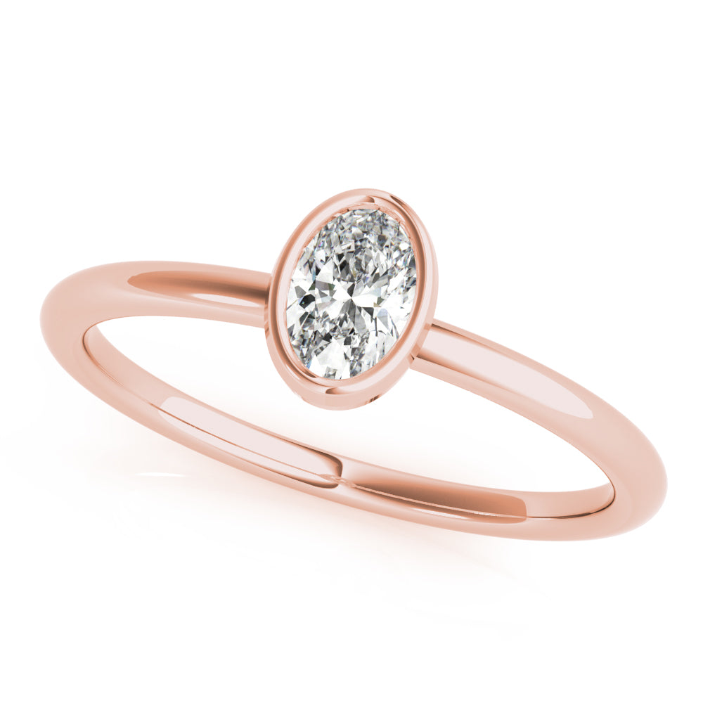 14k gold oval-cut diamond ring with a bezel setting, symbolizing unity and protection.