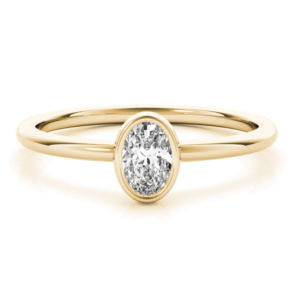 14k gold oval-cut diamond ring with a bezel setting, symbolizing unity and protection.