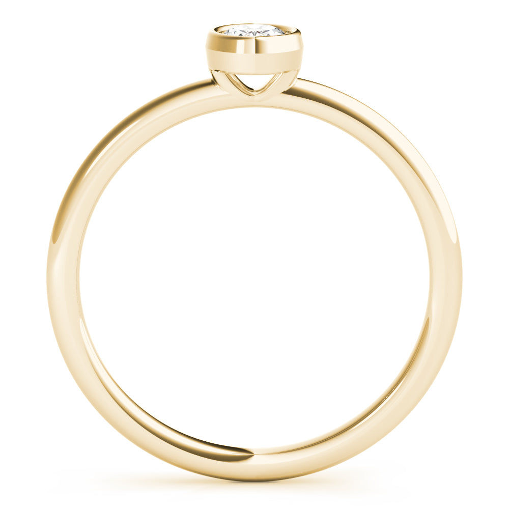 14k gold oval-cut diamond ring with a bezel setting, symbolizing unity and protection.