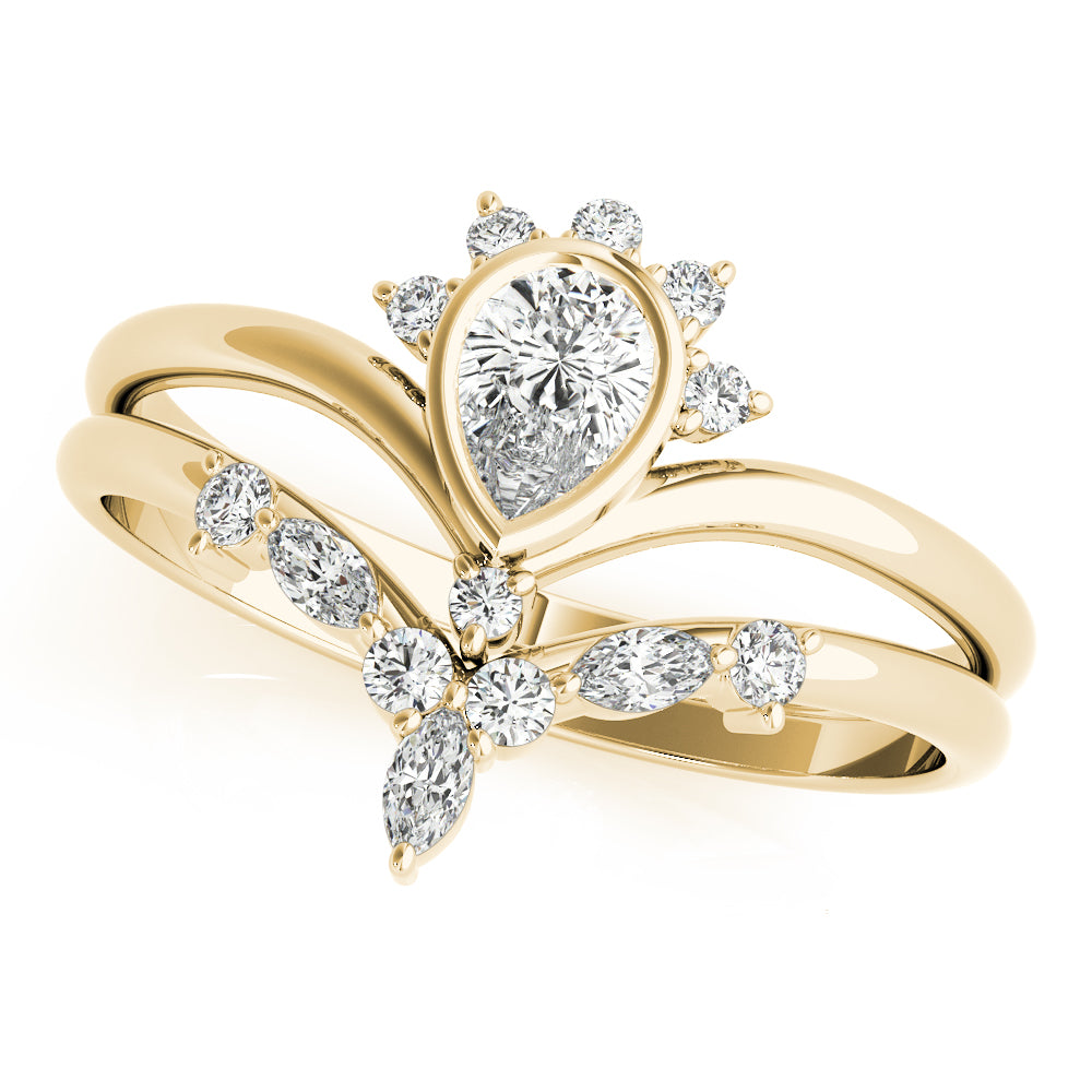 Blossom Cluster Diamond Ring featuring floral-inspired diamond arrangement.
Nature-inspired diamond ring with marquise, round, and pear-shaped stones in 14k gold.
Elegant diamond cluster ring symbolizing growth and renewal.