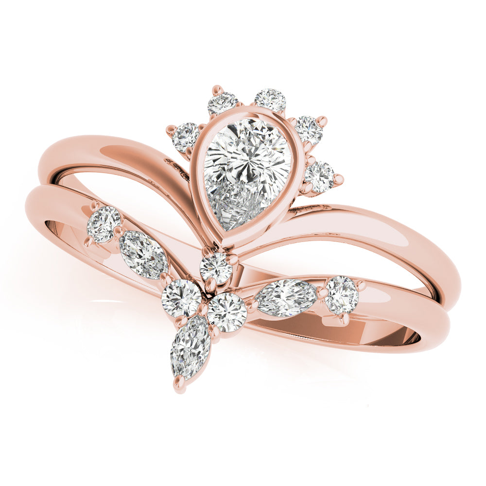 Blossom Cluster Diamond Ring featuring floral-inspired diamond arrangement.
Nature-inspired diamond ring with marquise, round, and pear-shaped stones in 14k gold.
Elegant diamond cluster ring symbolizing growth and renewal.