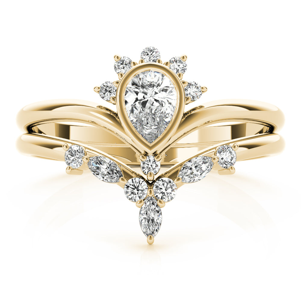 Blossom Cluster Diamond Ring featuring floral-inspired diamond arrangement.
Nature-inspired diamond ring with marquise, round, and pear-shaped stones in 14k gold.
Elegant diamond cluster ring symbolizing growth and renewal.