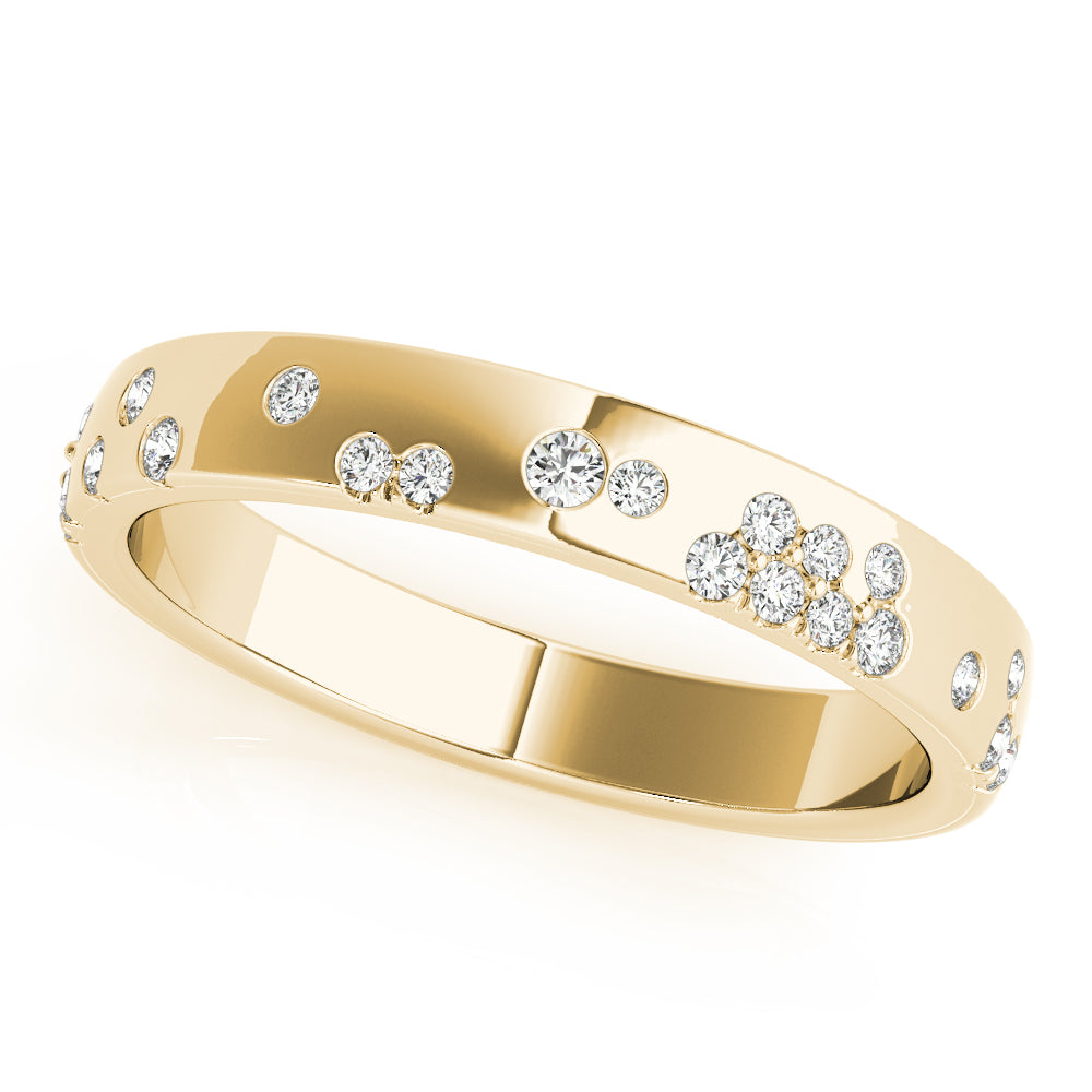 14k Gold Ring with Scattered Lab-Grown Diamonds, Contemporary Design.