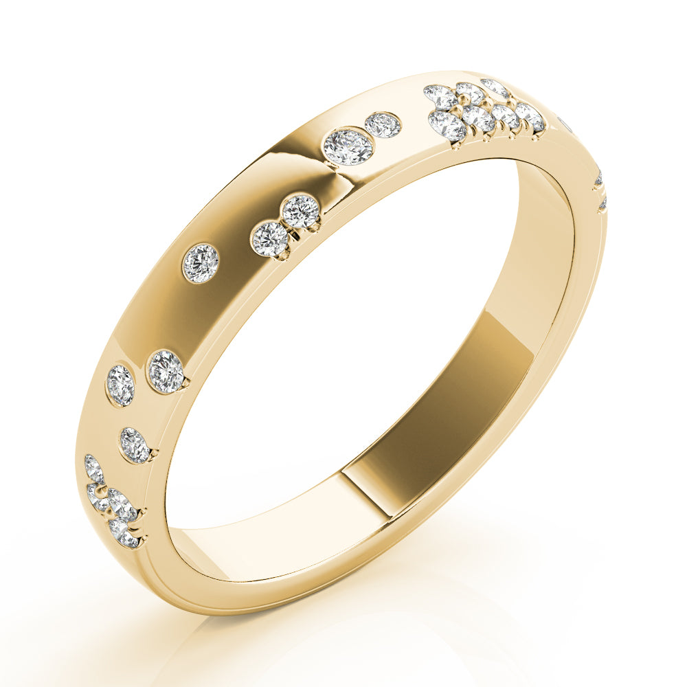 14k Gold Ring with Scattered Lab-Grown Diamonds, Contemporary Design.