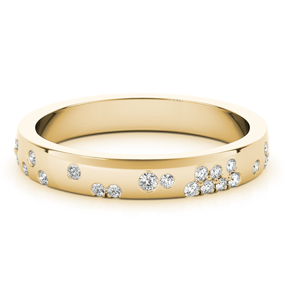 14k Gold Ring with Scattered Lab-Grown Diamonds, Contemporary Design.