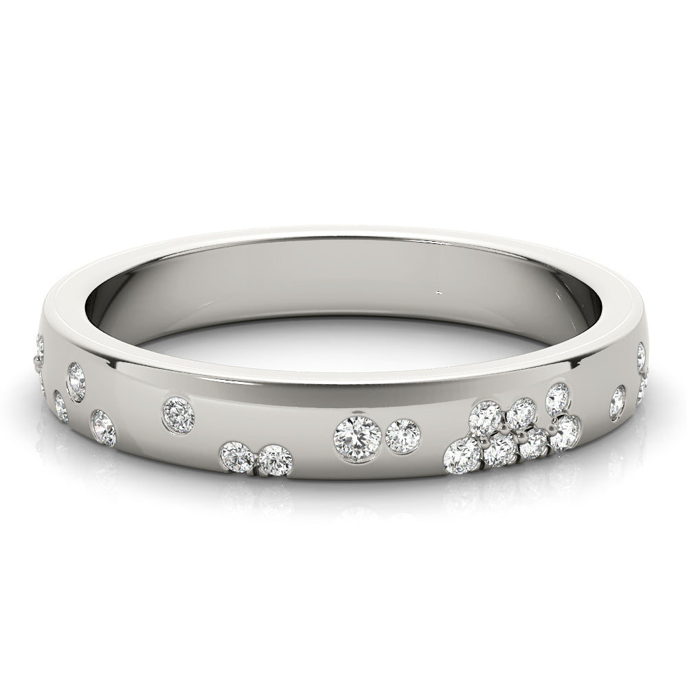 14k Gold Ring with Scattered Lab-Grown Diamonds, Contemporary Design.