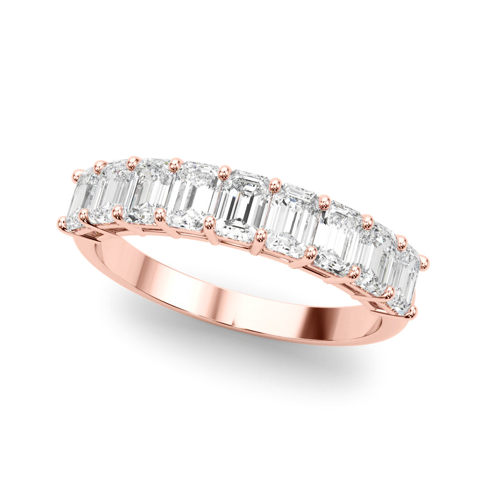 14k gold half eternity band with emerald-cut lab-grown diamonds arranged in a row.