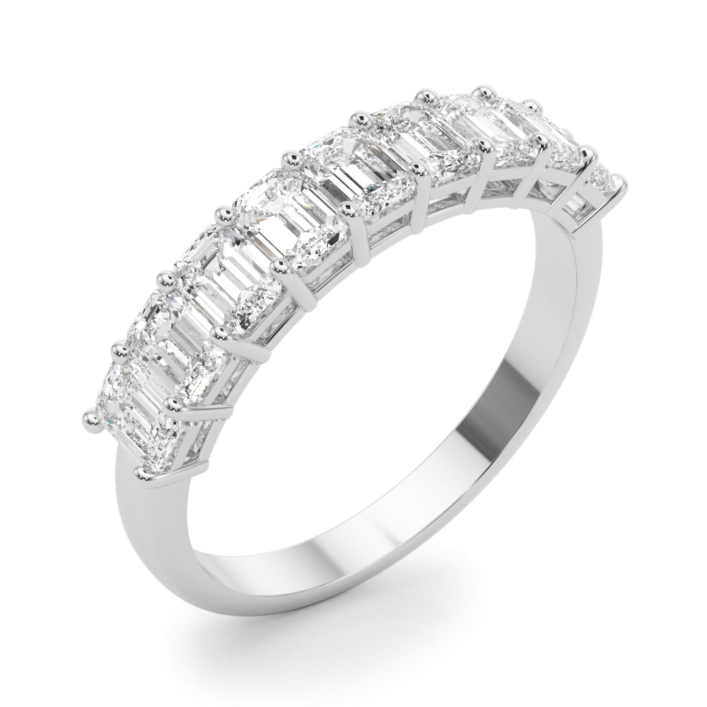 14k gold half eternity band with emerald-cut lab-grown diamonds arranged in a row.