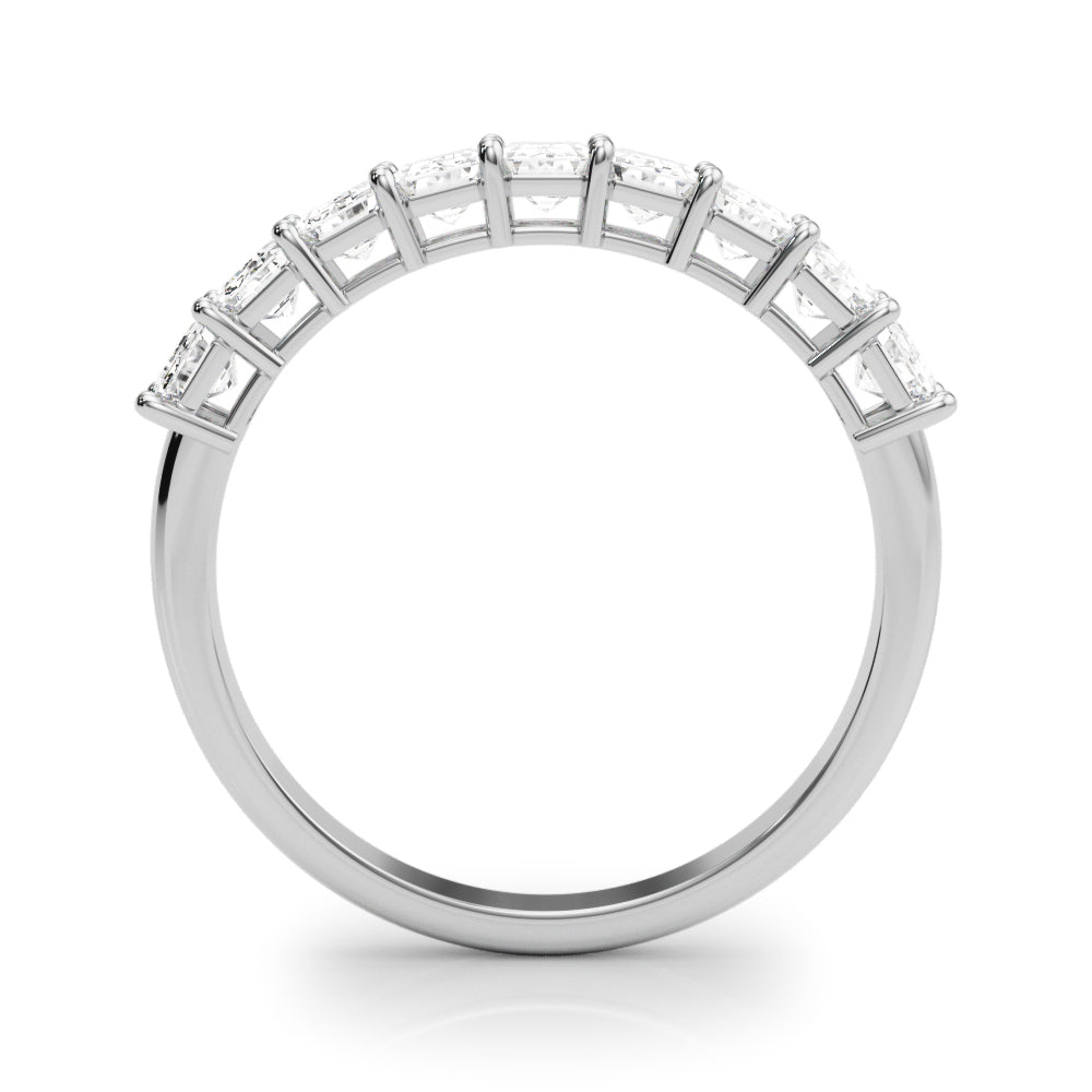 14k gold half eternity band with emerald-cut lab-grown diamonds arranged in a row.