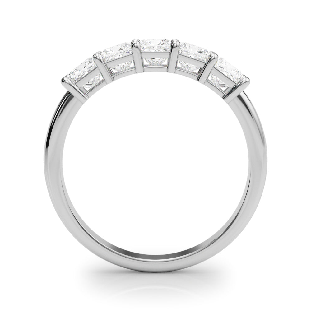14k gold ring featuring five princess-cut lab-grown diamonds in a linear design.