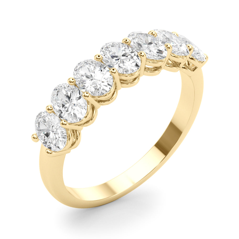 14k white gold ring with oval-cut lab-grown diamonds arranged in a graceful curve.