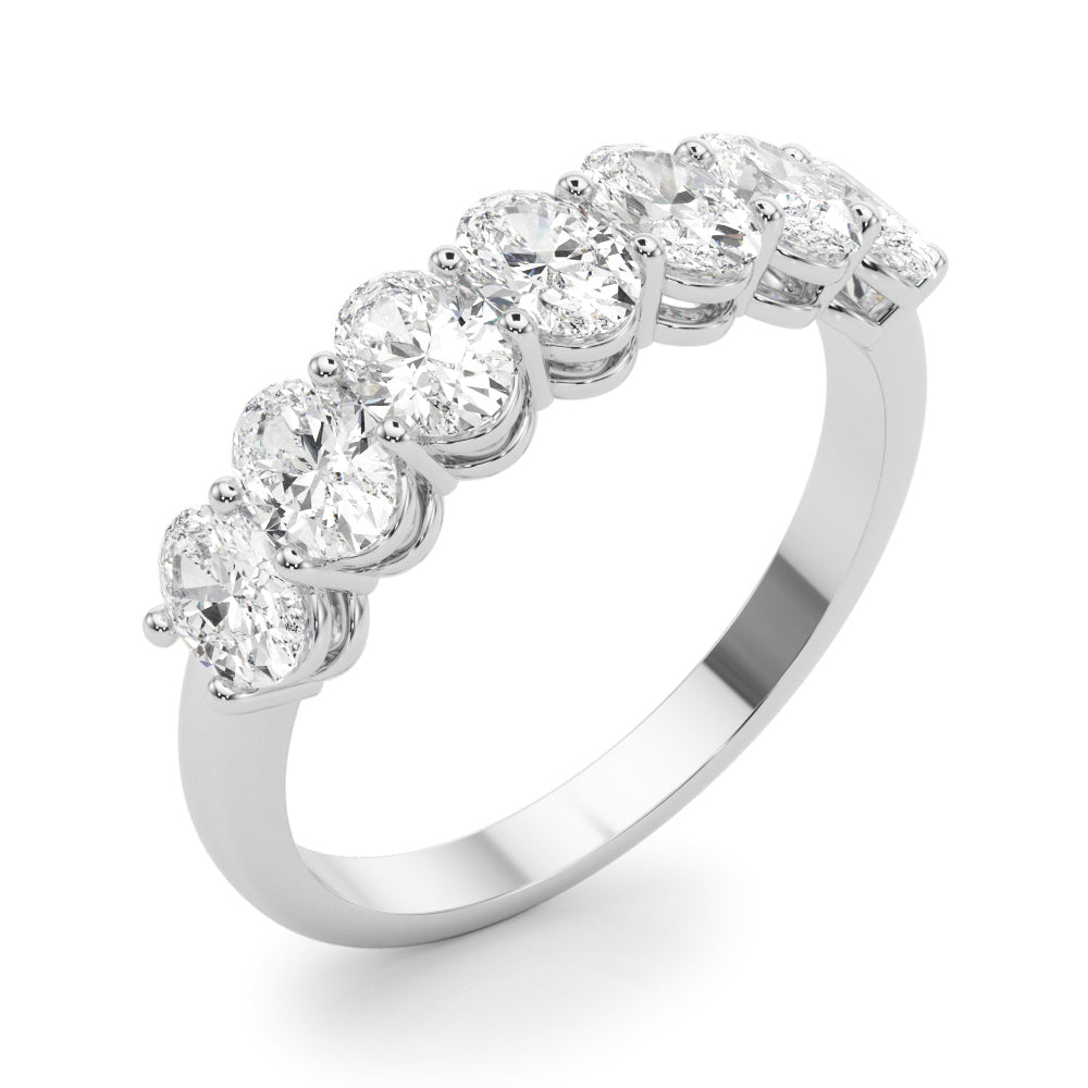 14k white gold ring with oval-cut lab-grown diamonds arranged in a graceful curve.