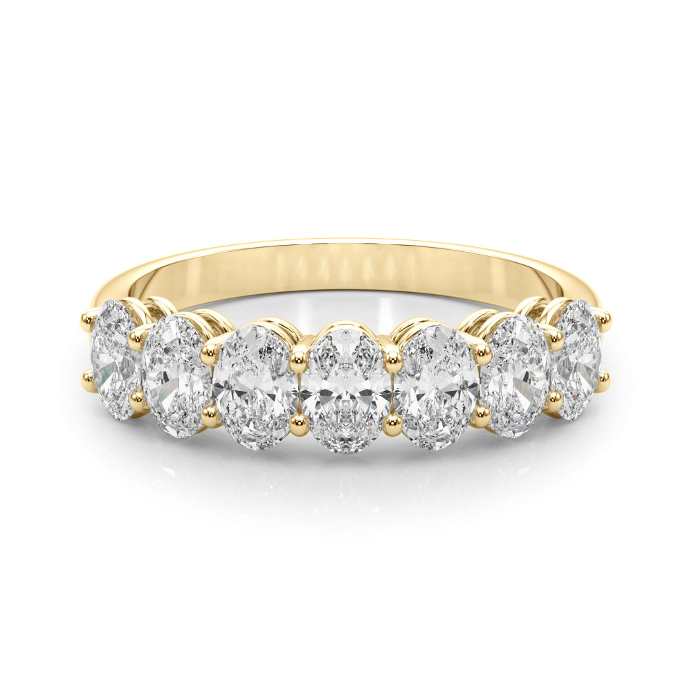 14k white gold ring with oval-cut lab-grown diamonds arranged in a graceful curve.