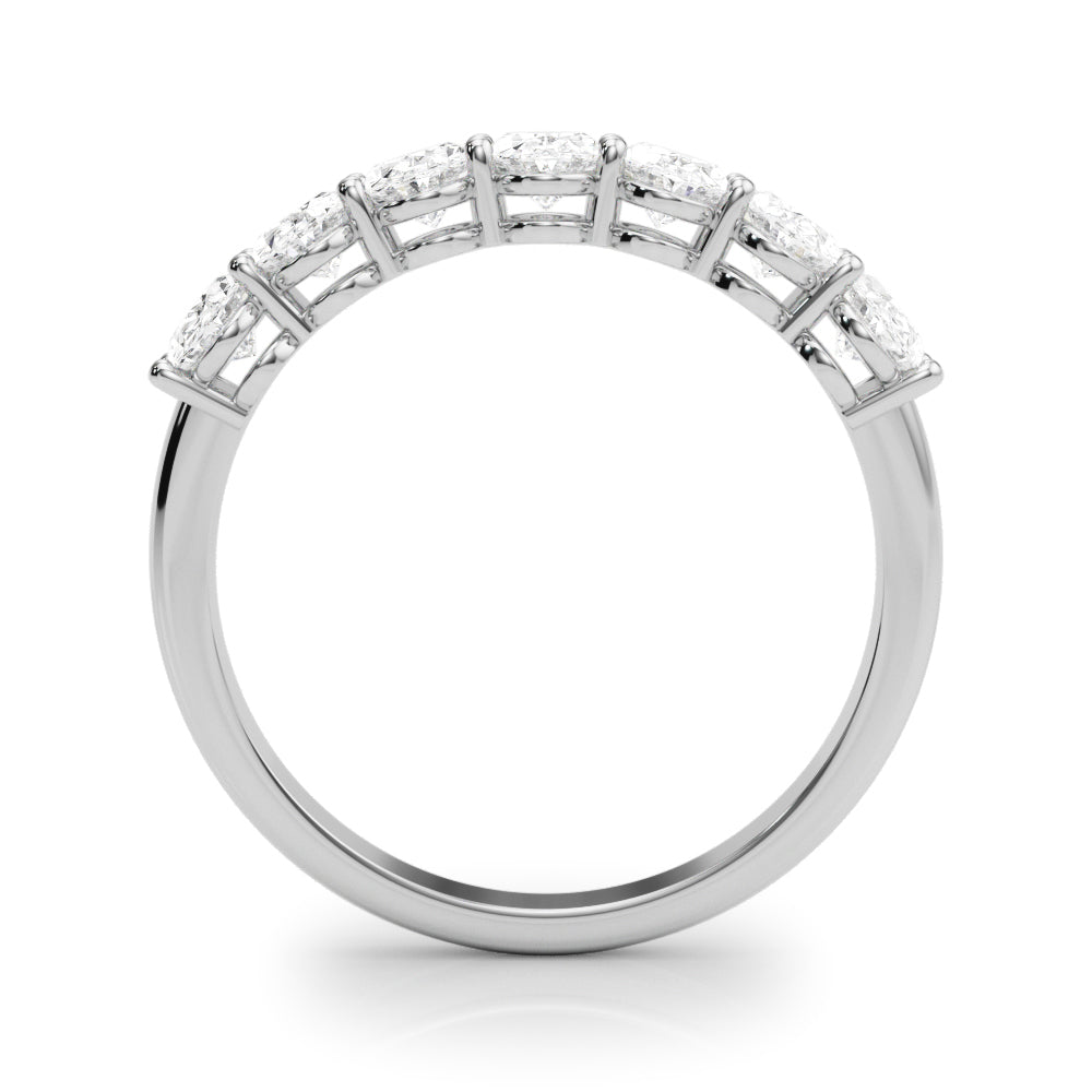 14k white gold ring with oval-cut lab-grown diamonds arranged in a graceful curve.