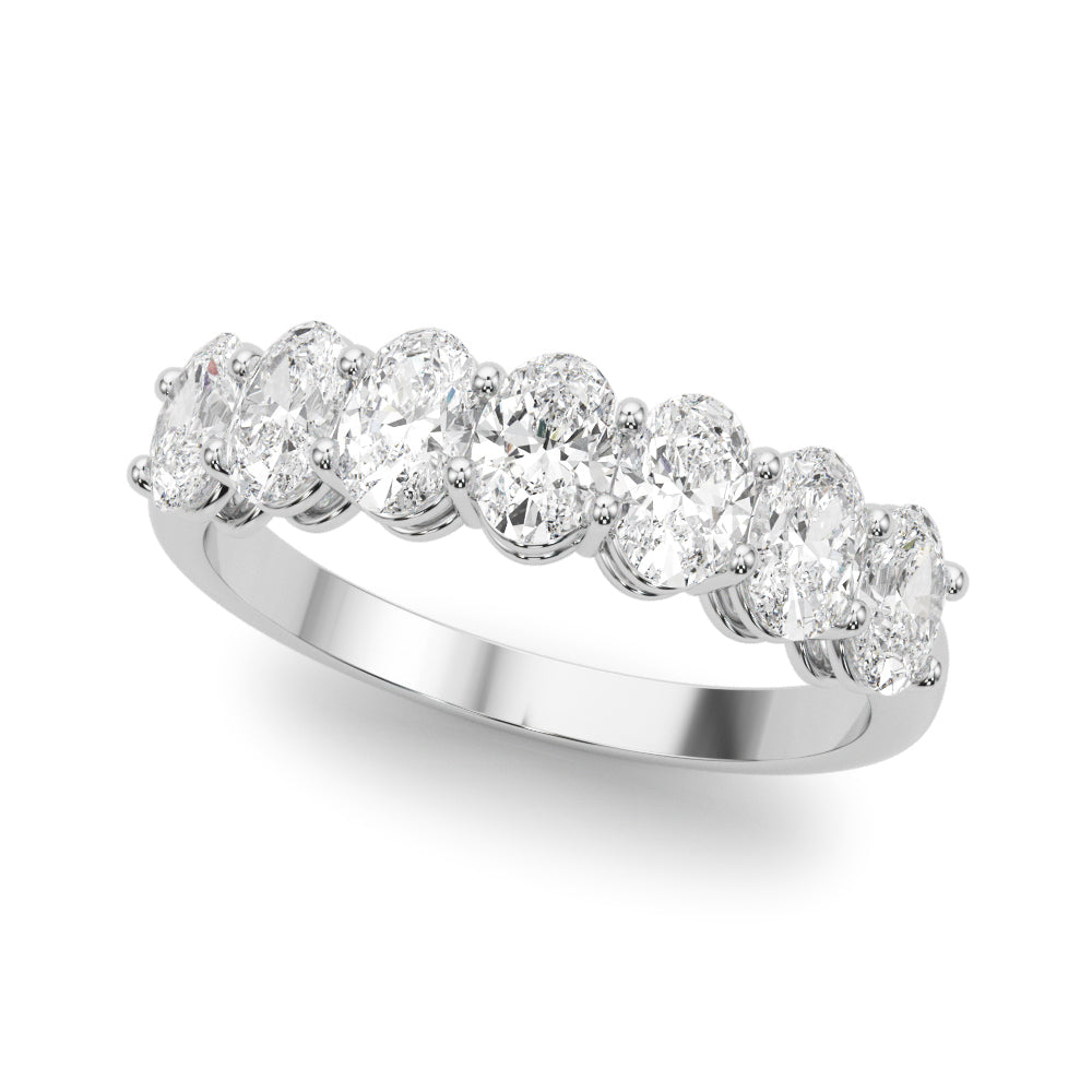 14k white gold ring with oval-cut lab-grown diamonds arranged in a graceful curve.