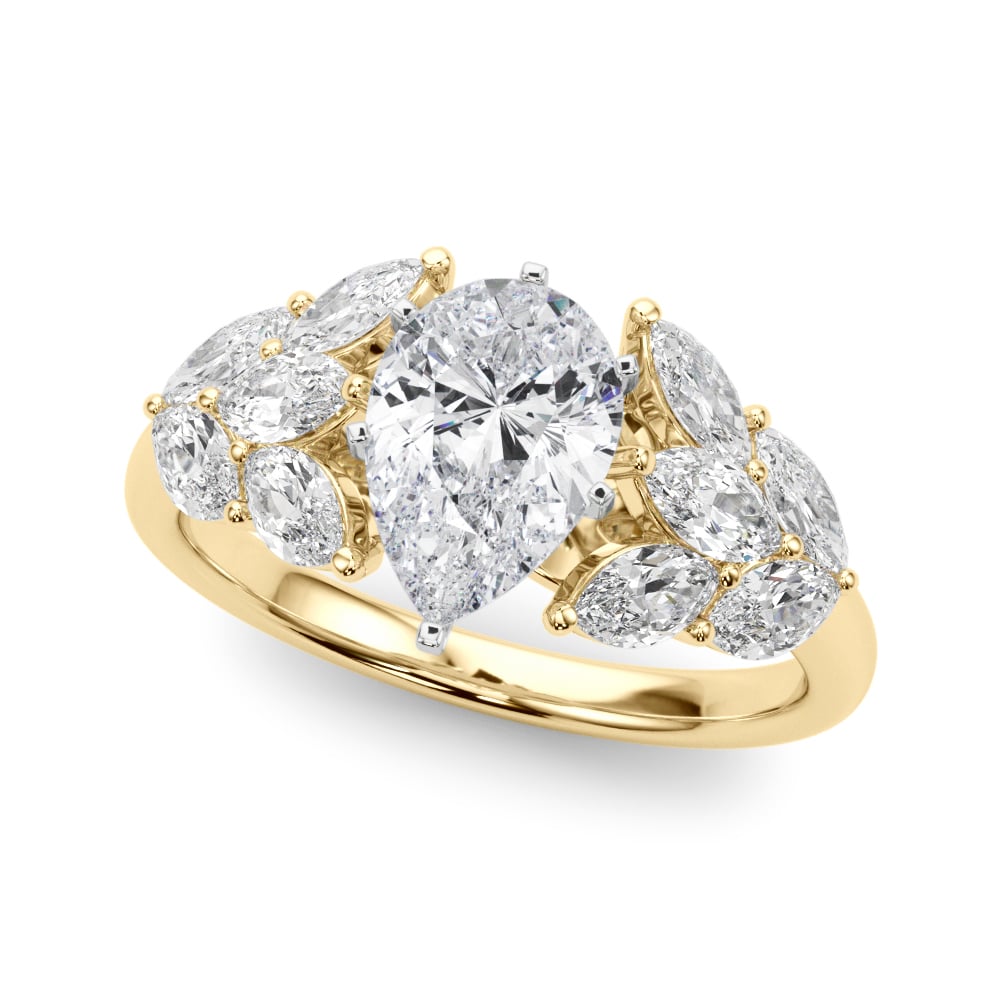 14k gold Harmony Petal Ring featuring a central Lovinity diamond surrounded by marquise-shaped diamonds.