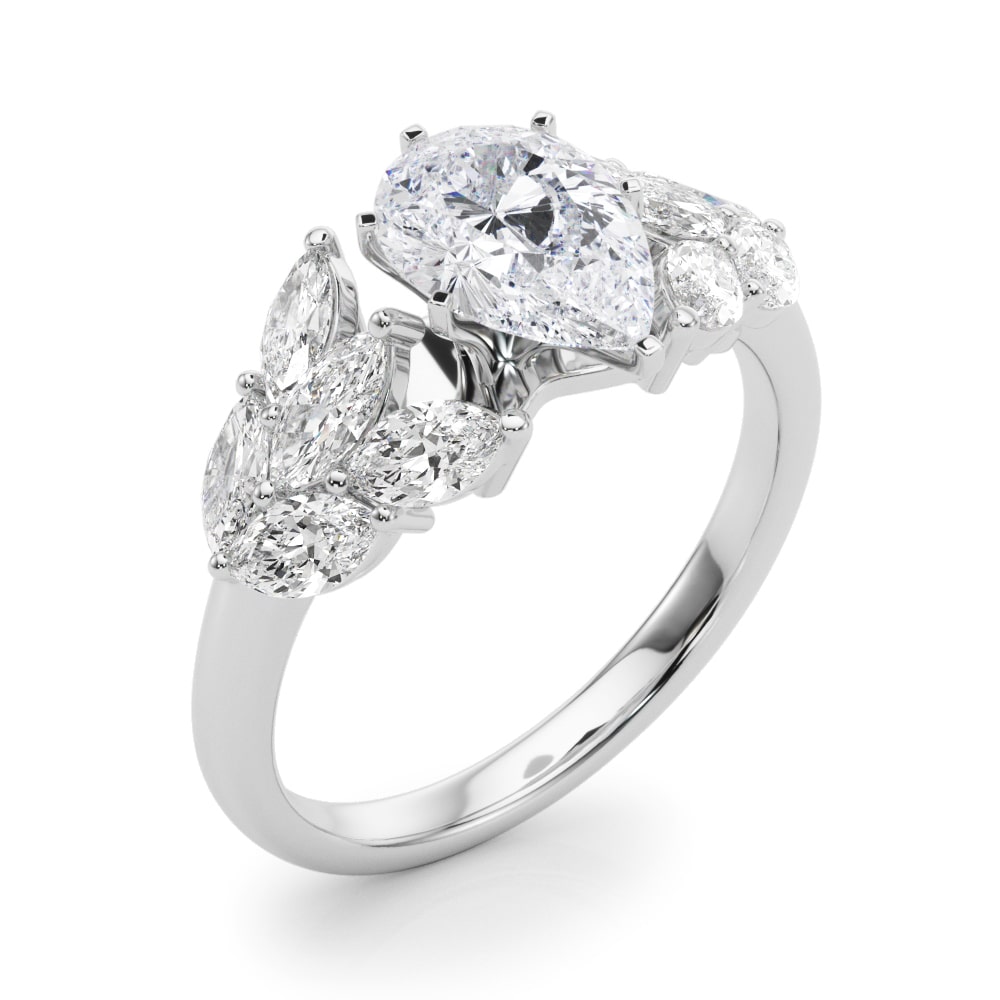 14k gold Harmony Petal Ring featuring a central Lovinity diamond surrounded by marquise-shaped diamonds.