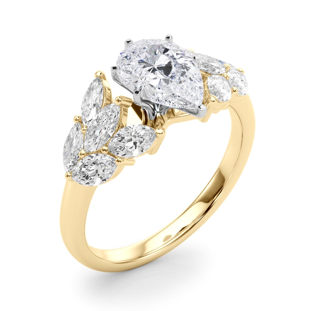 14k gold Harmony Petal Ring featuring a central Lovinity diamond surrounded by marquise-shaped diamonds.