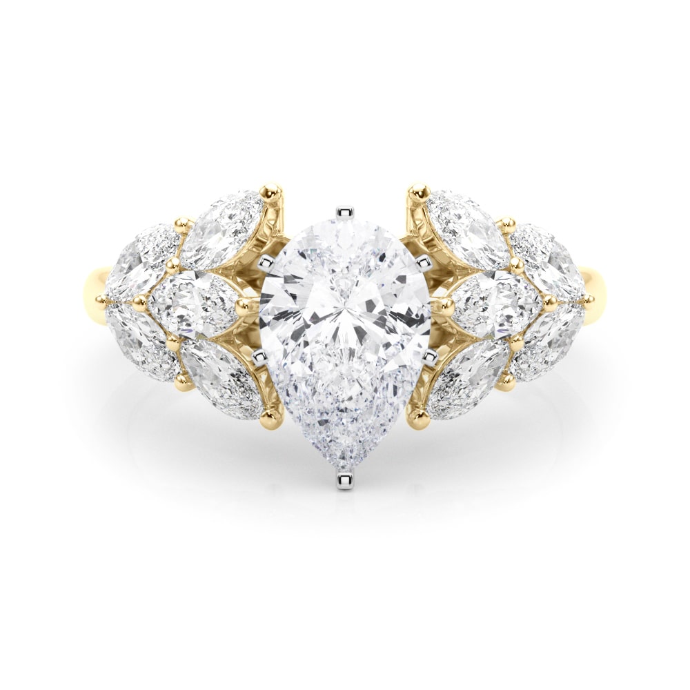 14k gold Harmony Petal Ring featuring a central Lovinity diamond surrounded by marquise-shaped diamonds.