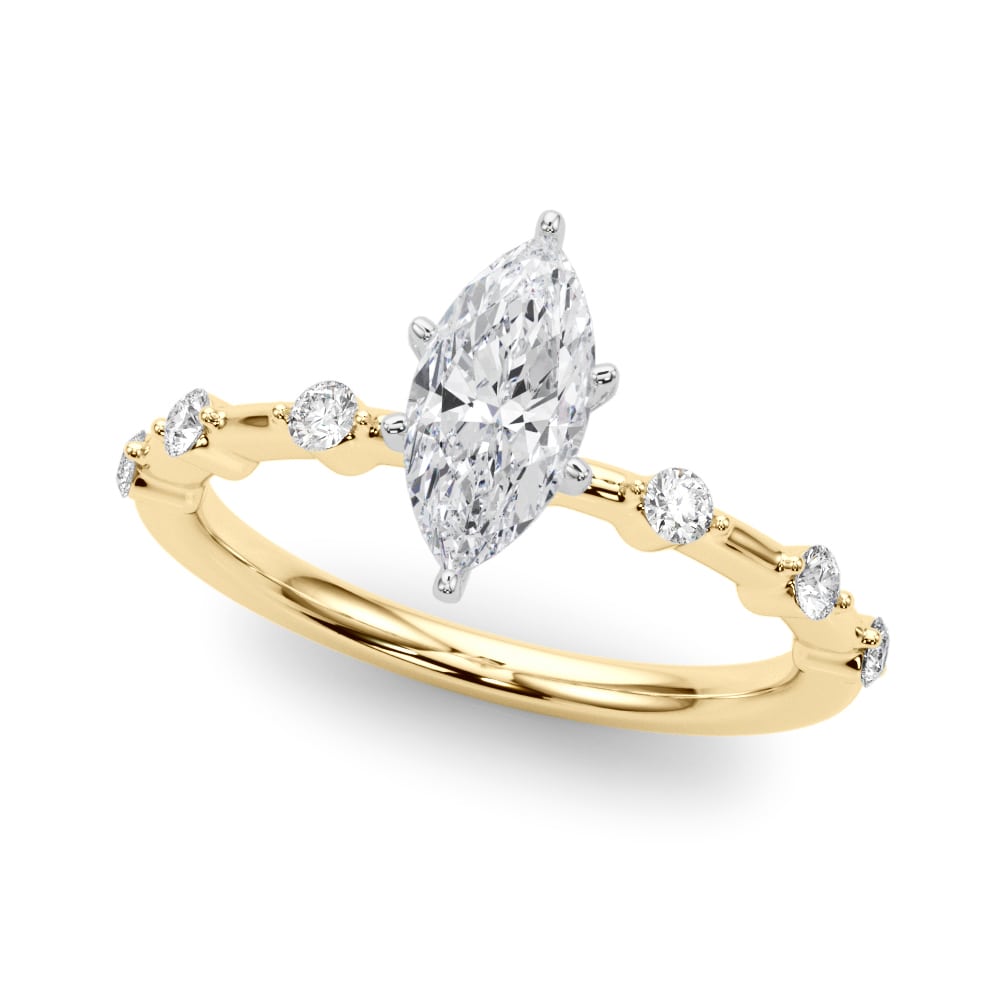 14k yellow gold Infinite Grace Ring featuring a marquise-cut Lovinity diamond and round diamonds set along the band.
