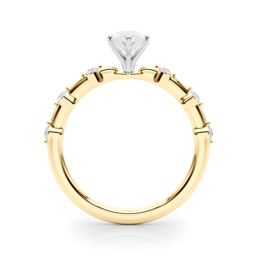 14k yellow gold Infinite Grace Ring featuring a marquise-cut Lovinity diamond and round diamonds set along the band.