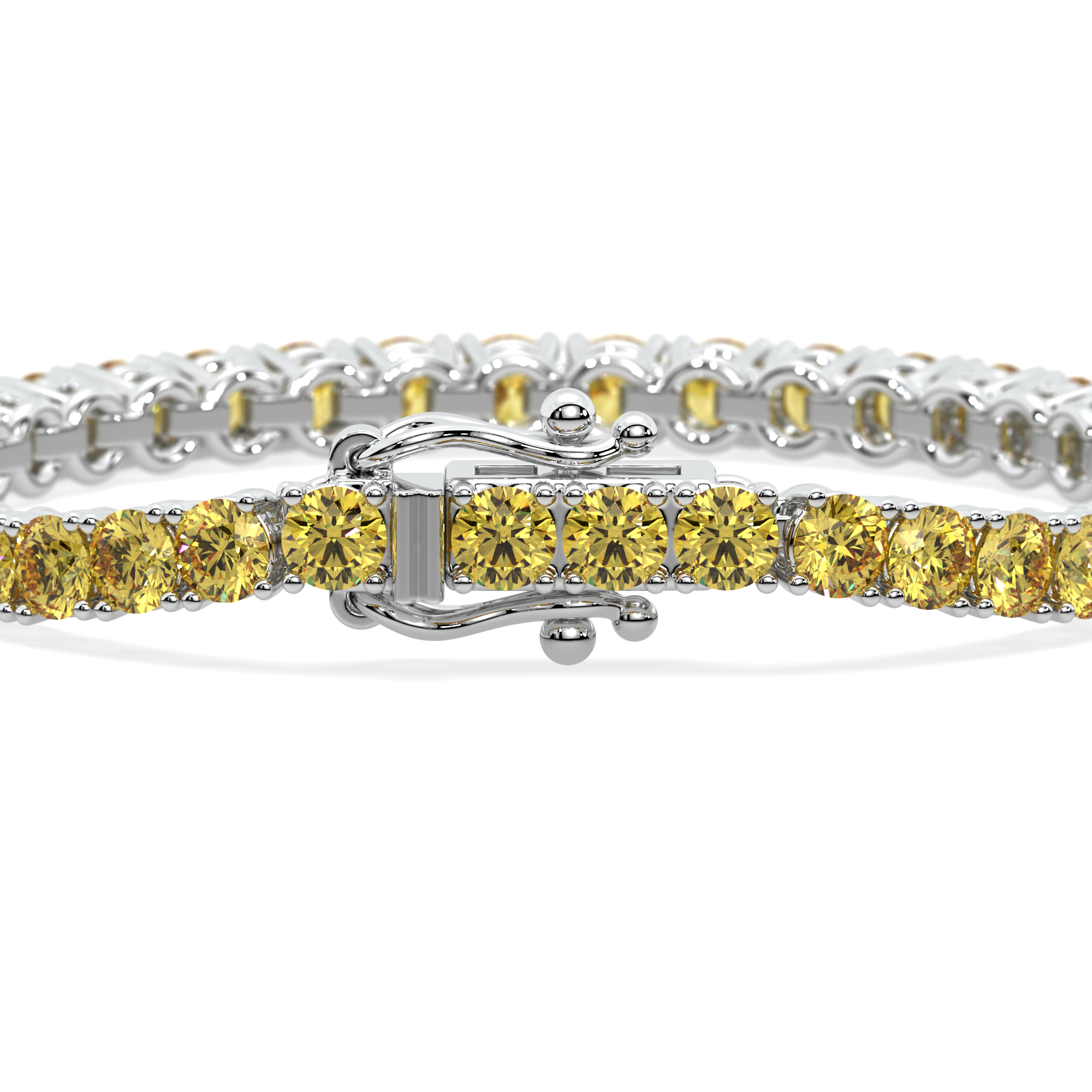 Elegant yellow diamond bracelet in 14k gold with minimalist arc design.
Luminous Arc Bracelet featuring yellow lab-grown diamonds in a sleek 4-prong setting.  Radiant tennis bracelet with yellow diamonds symbolizing warmth and connection.