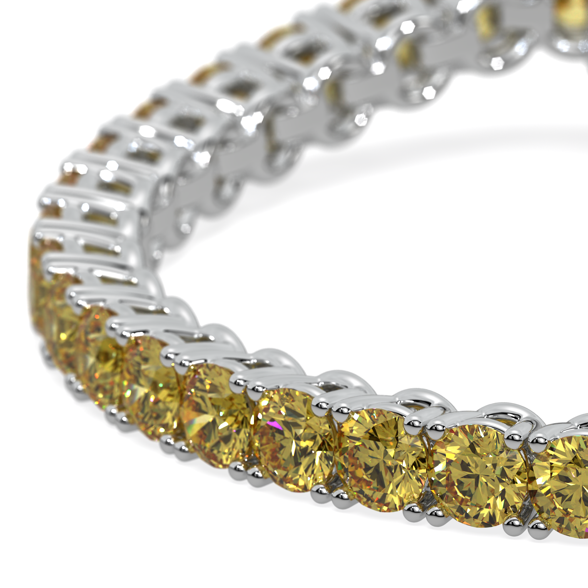 Elegant yellow diamond bracelet in 14k gold with minimalist arc design.
Luminous Arc Bracelet featuring yellow lab-grown diamonds in a sleek 4-prong setting.  Radiant tennis bracelet with yellow diamonds symbolizing warmth and connection.