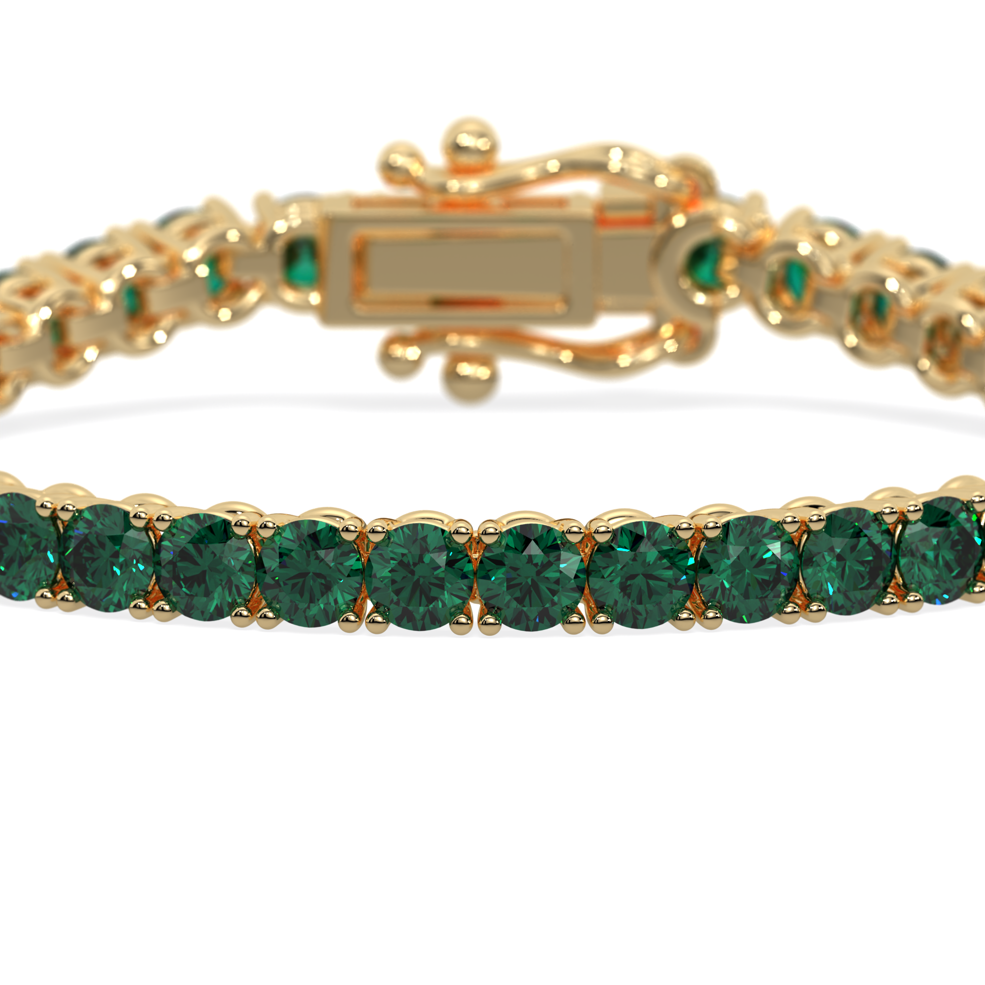 14k gold bracelet with deep green lab-grown diamonds in a 4-prong setting, inspired by the vitality of Earth.
Close-up of green diamonds set in a 14k gold bracelet, showcasing minimalist elegance and natural beauty.
Side view of The Flourish Bracelet featuring round green diamonds in a sleek 4-prong setting.
Elegant green diamond bracelet in 14k gold, a timeless design inspired by growth and renewal.