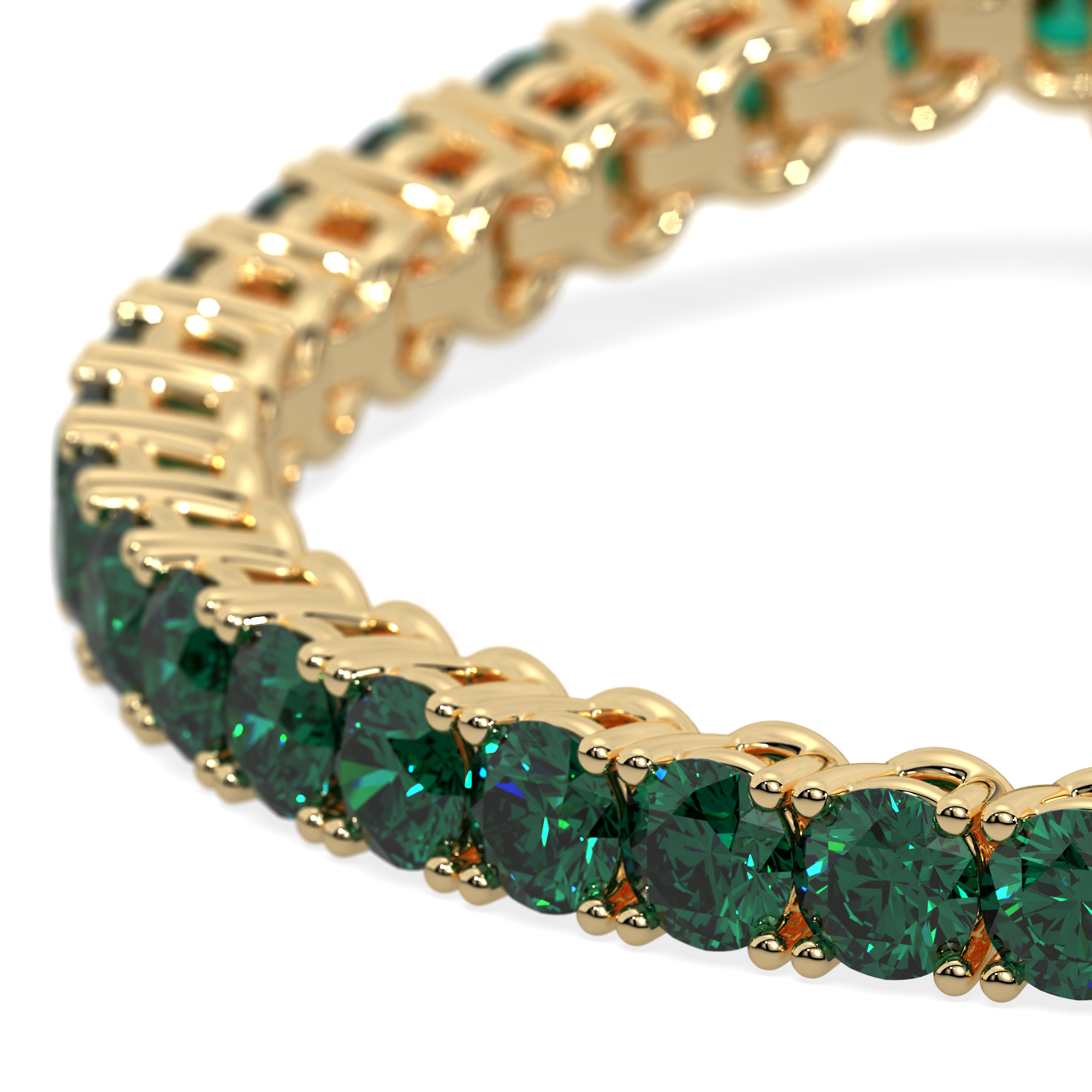 14k gold bracelet with deep green lab-grown diamonds in a 4-prong setting, inspired by the vitality of Earth.
Close-up of green diamonds set in a 14k gold bracelet, showcasing minimalist elegance and natural beauty.
Side view of The Flourish Bracelet featuring round green diamonds in a sleek 4-prong setting.
Elegant green diamond bracelet in 14k gold, a timeless design inspired by growth and renewal.