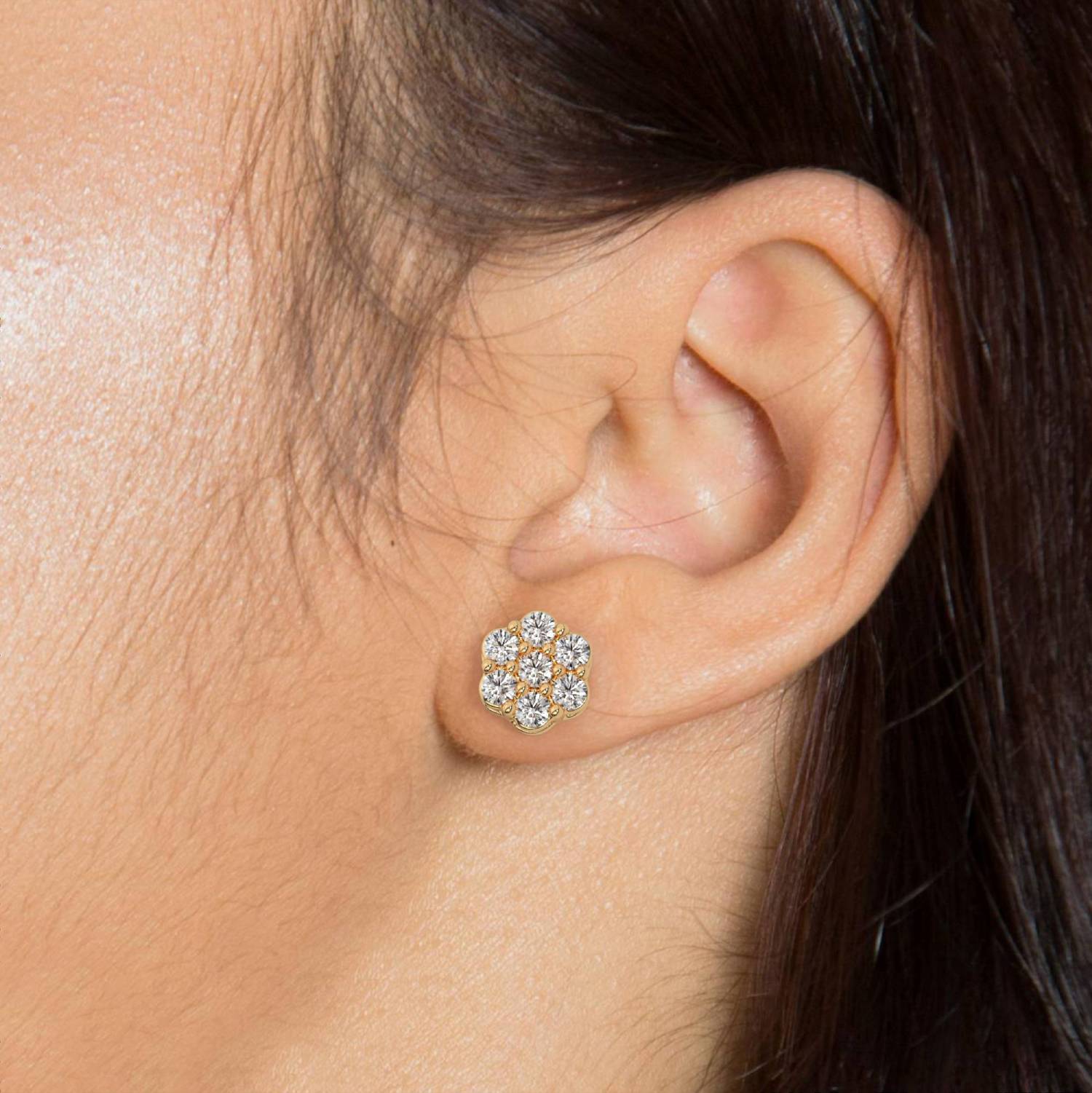 14k gold diamond cluster earrings featuring lab-grown Lovinity diamonds in a radiant floral pattern, symbolizing growth and unity