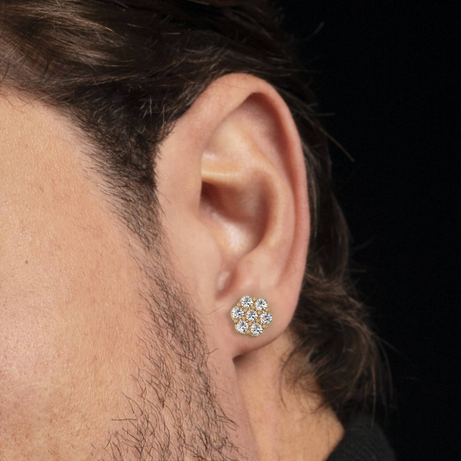 14k gold diamond cluster earrings featuring lab-grown Lovinity diamonds in a radiant floral pattern, symbolizing growth and unity