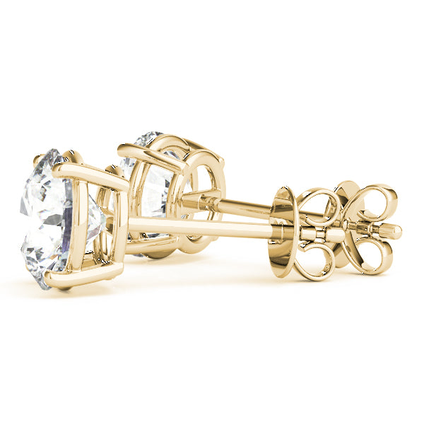 14k gold round diamond stud earrings with lab-grown diamonds in a classic four-prong setting, offering timeless elegance.