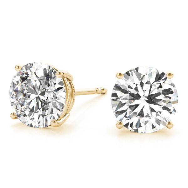 14k gold round diamond stud earrings with lab-grown diamonds in a classic four-prong setting, offering timeless elegance.