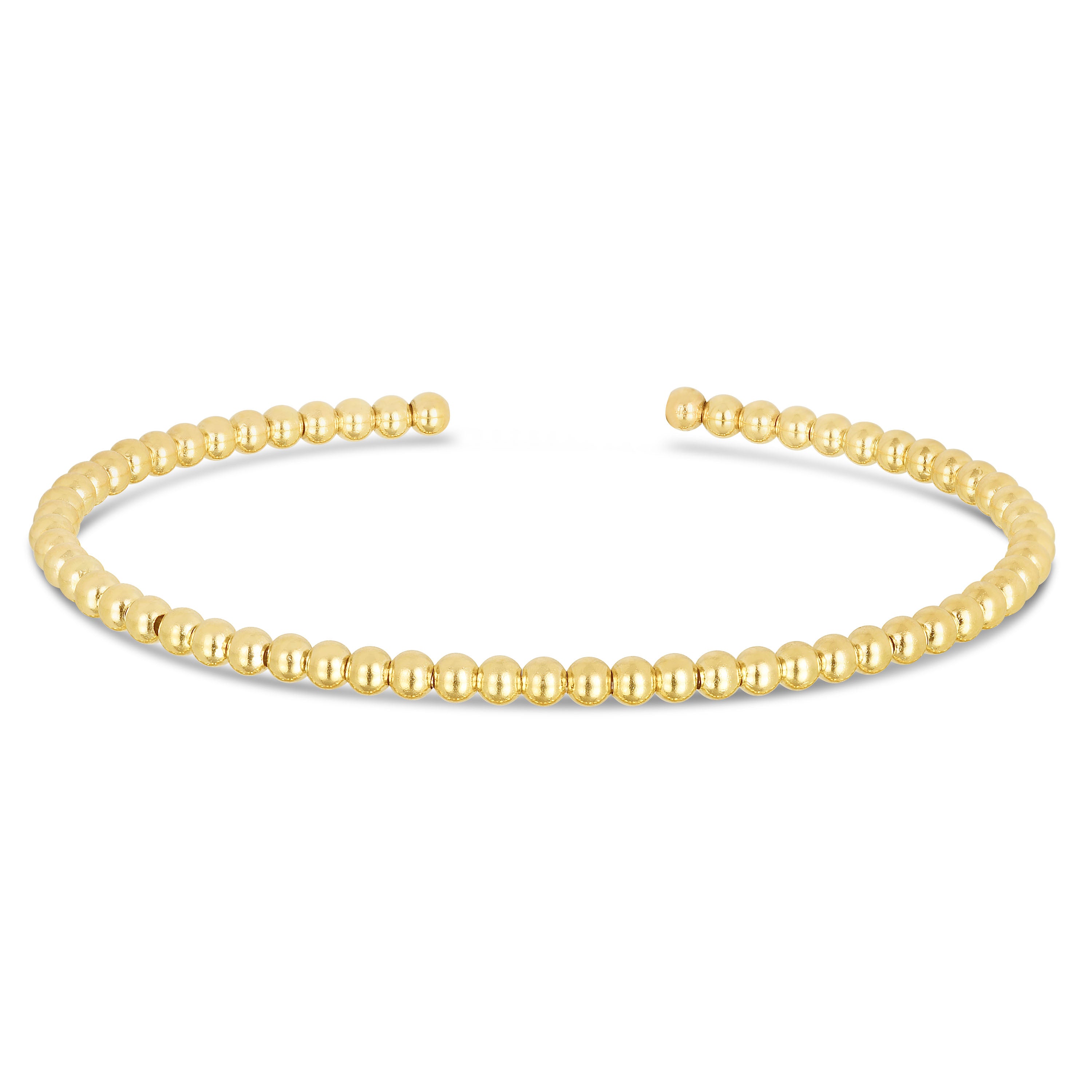 14k gold beaded cuff bracelet, representing modern elegance and minimalist sophistication.